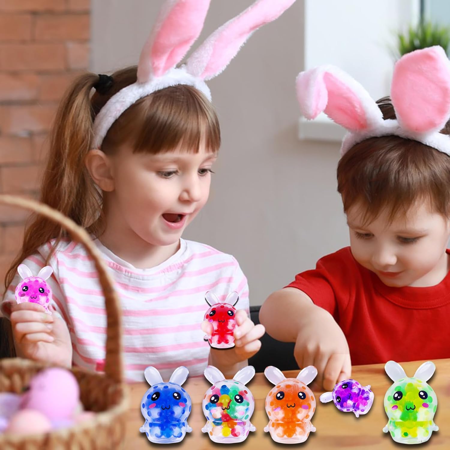 Exun 12 Pcs Easter Bunny Mini Squeeze Balls, Easter Basket Stuffers, Easter Egg Fillers, Squishies Stress Relief Fidget Toys for Kids Boys Girls Toddlers Gifts Party Favors
