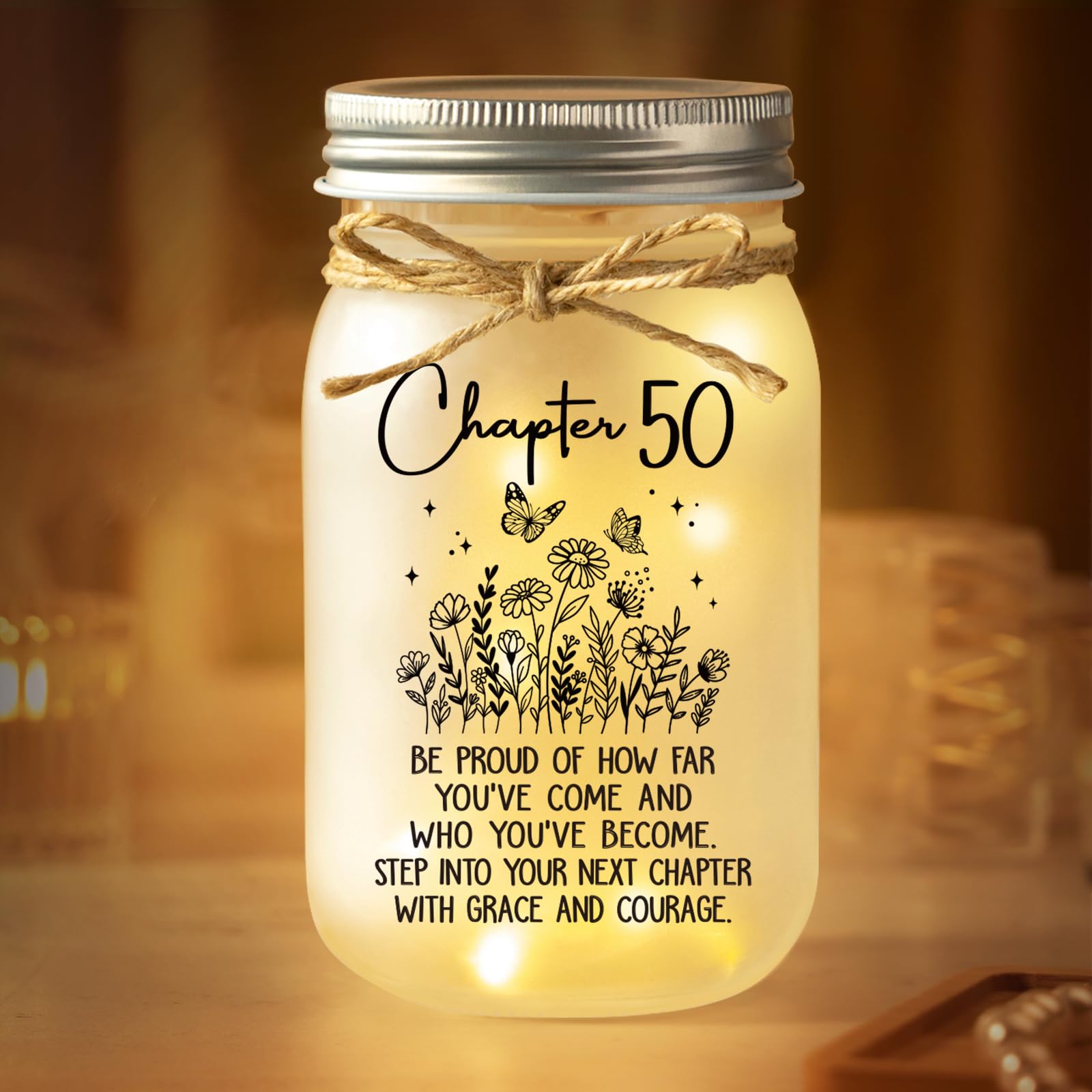 Juratar 50th Birthday Gifts for Women Her, Chapter 50 Mason Jar Night Light