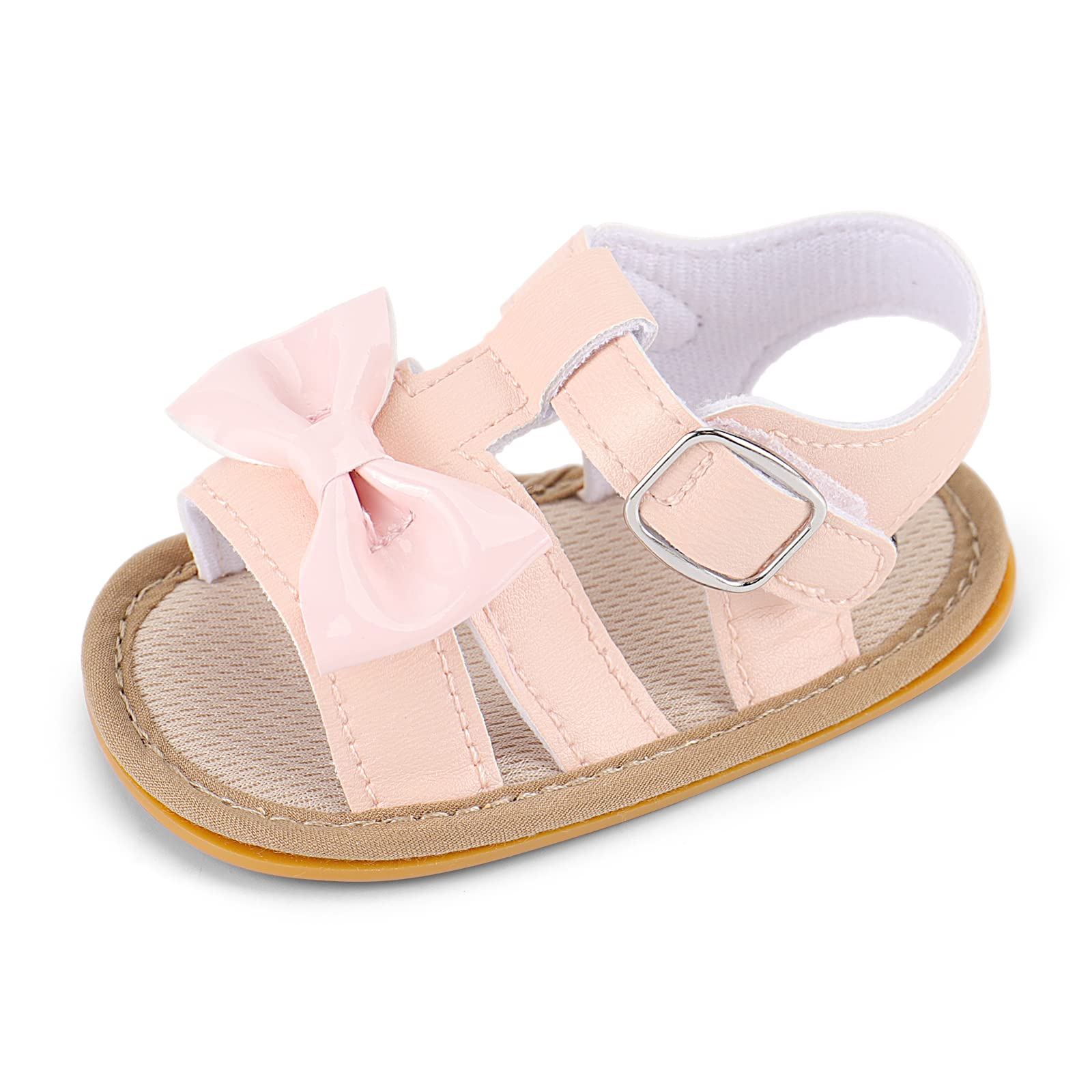 MASOCIO Baby Girls Open Toe Sandals Infant Toddler Summer Flat Anti Slip First Walking Shoes