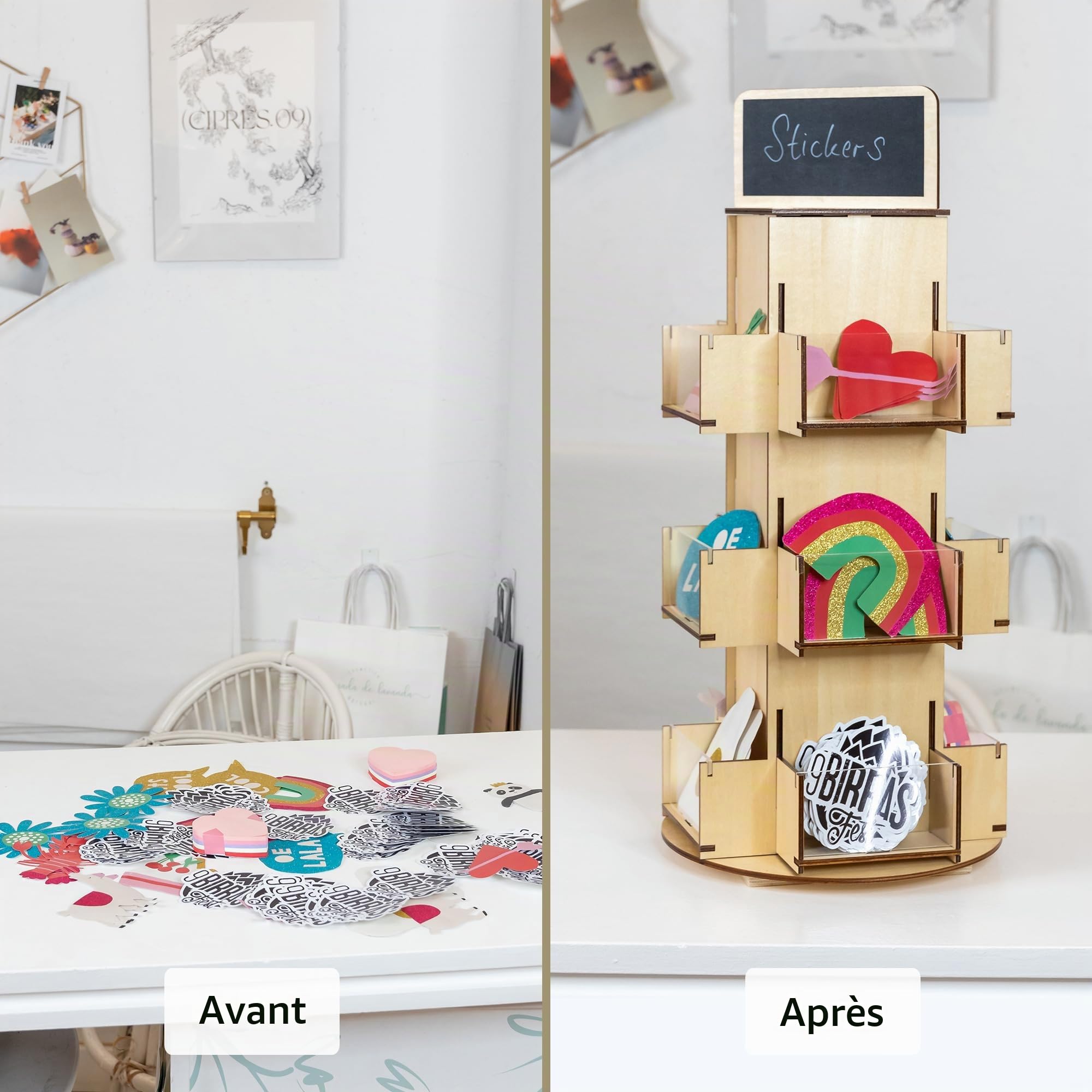 Présentoir à Autocollants | Présentoir Rotatif de Table en Bois | Présentoir Cartes Vendeurs | Présentoir d'organisation pour détaillants | Tourniquet Carte Postale | Présentoir Cartes de Vœux