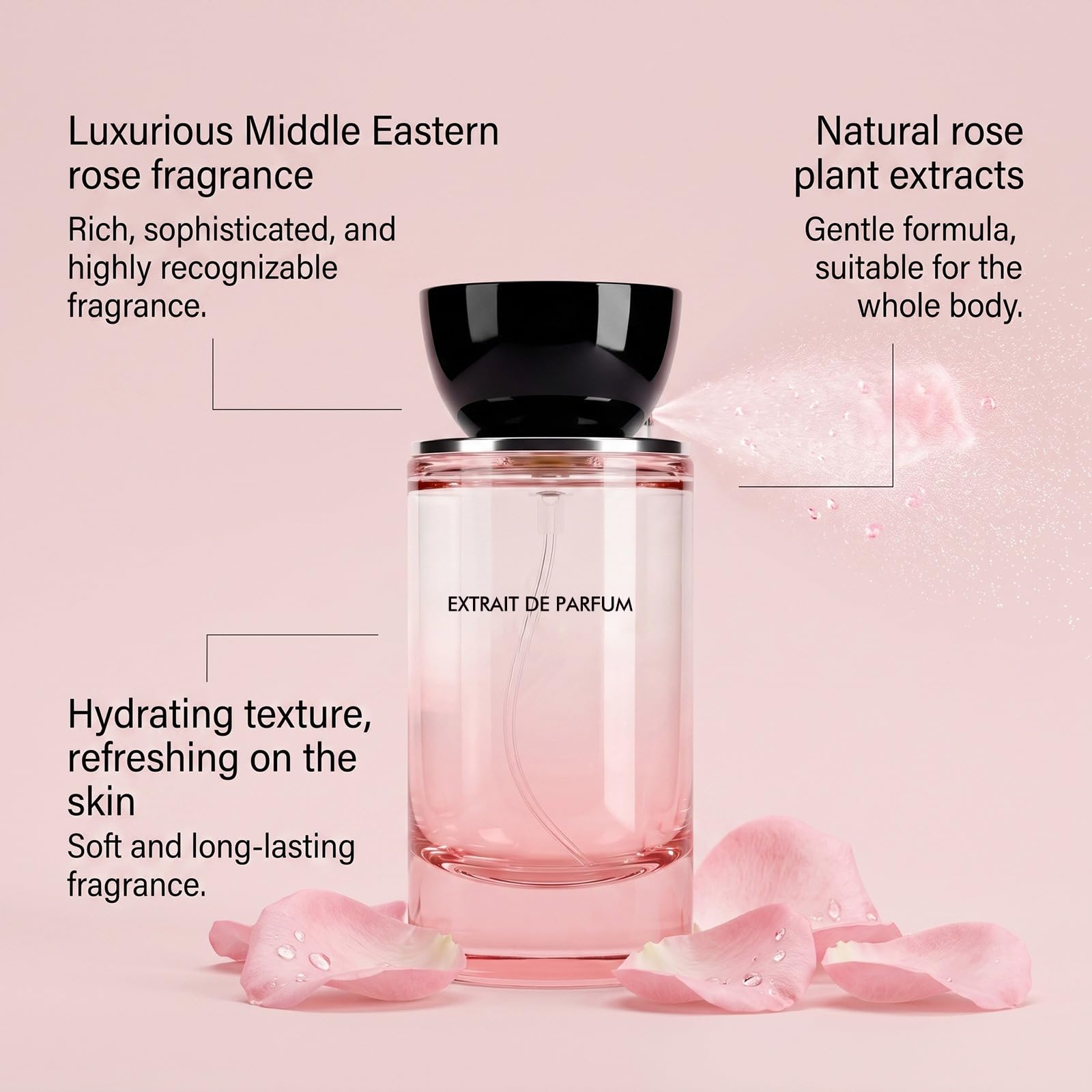 Extrait de Parfum Rose Orientale 100 ml, Sillage Longue Tenue Femme (2 boîte)