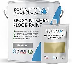 Resincoat Food Safe Kitchen Floor Paint – Antibacterial & Anti Slip Epoxy Coating for Concrete – Hygienic, Easy to Clean, Hard Wearing Finish for Food Prep Areas – Made in the UK (Mid Grey)