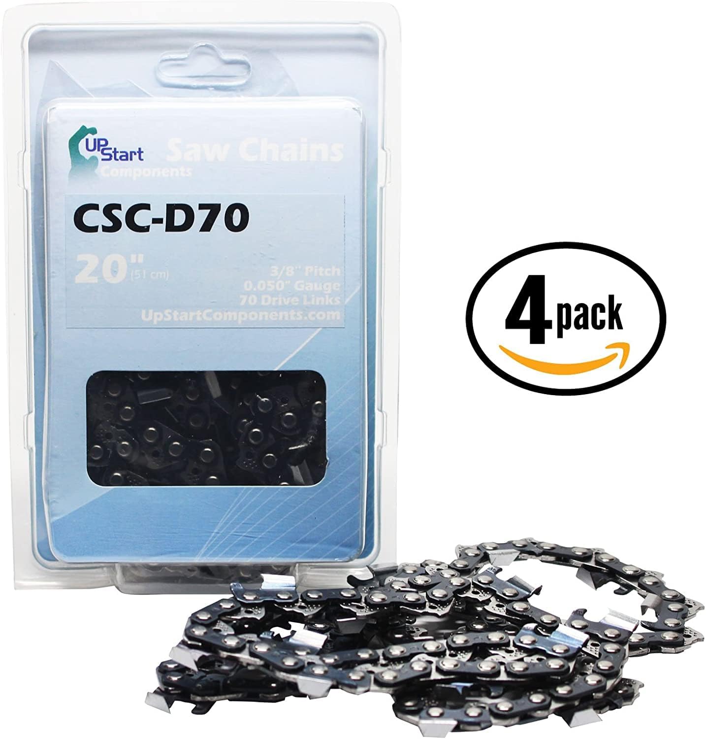 4-Pack Replacement 20" Full Chisel Saw Chain for Compatible with Cs 590, Super Xl, Xl 12 (3/8" Pitch, 0.050" Gauge, 70 Drive Links, CSC-D70)