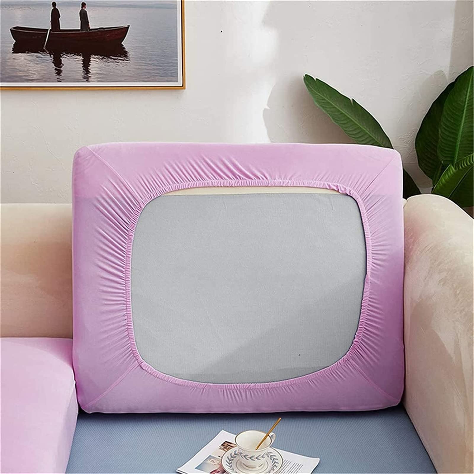 ZGDDPZA Stretch Couch Cushion Slipcovers Polyester Sofa Seat Cushion Covers Anti-Slip Furniture Protector with Elastic Bottom Replacement for Individual Cushions (Large 3-seater,Lilac)