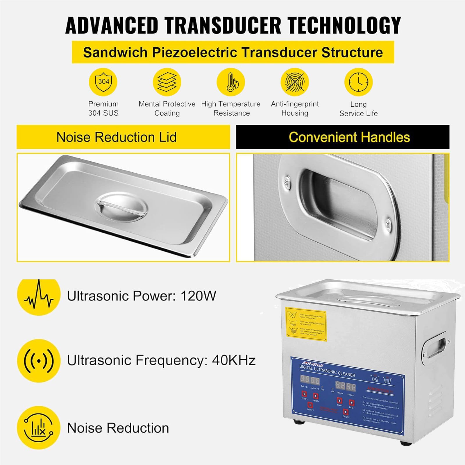 Ultrasonic Cleaner 3L Ultraschallreiniger Reiniger ultraschallgerät Ultraschallreinigungsgerät mit Heizung Digital Timer for glasses Jewellery False Teeth Coins