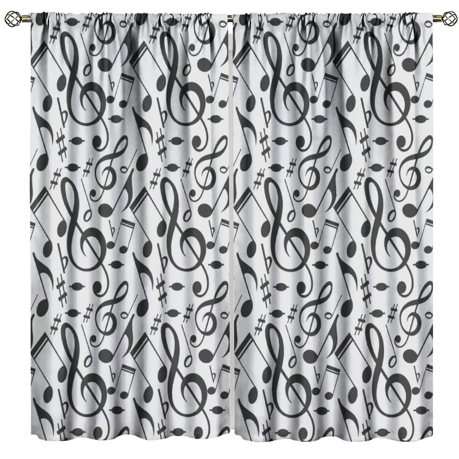 FAOTELY Music Curtains Sketchy Musical Notes and Melody Fine Arts Theme Pattern Blackout Window Drapes for Bedroom Living Room Kitchen Cafe Decor （