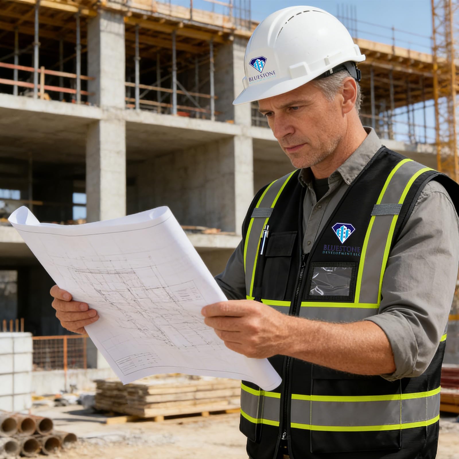 Custom Safety Vest Logo High Visibility Vest Personalized Dual Tone Reflective Strips Pockets Zipper - 4