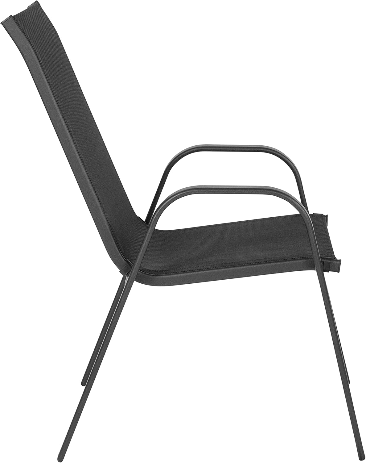EMMA + OLIVER 5 Pack Black Outdoor Stack Chair with Flex Comfort Material and Metal Frame