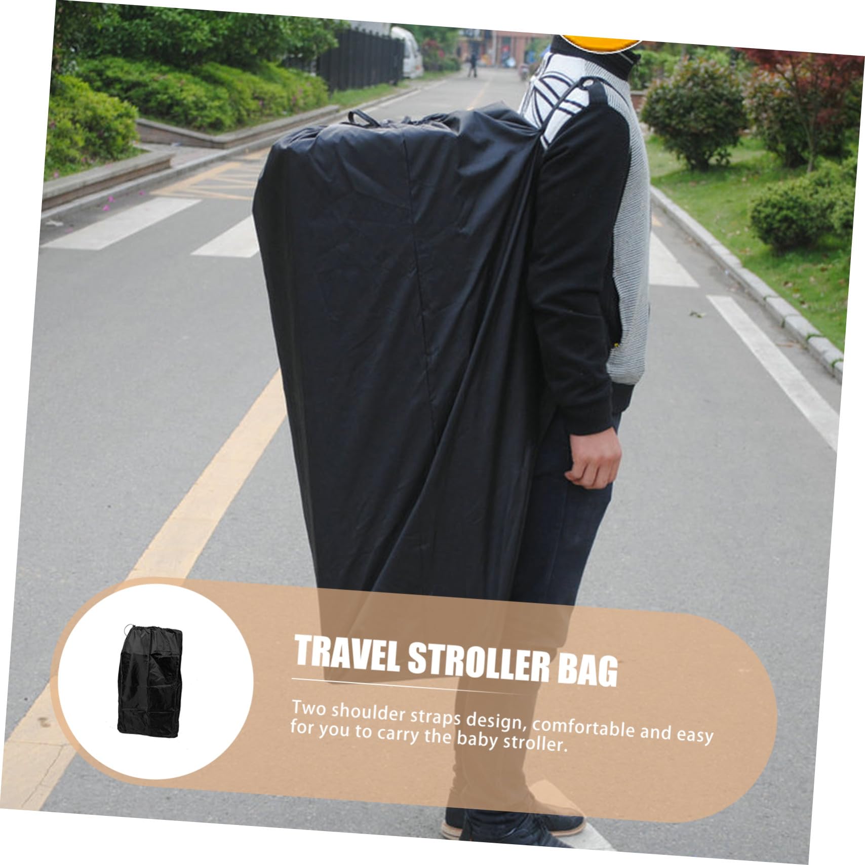 Borsa per Passeggino in Nylon Nero Compatibile la Maggior Parte dei Modelli, Chiusura Coulisse Bloccabile, Doppia Tracolla per Viaggio in Aereo e Trasporto Comodo