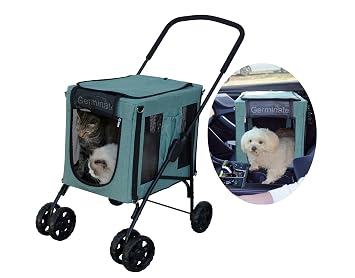 Dog Cat Stroller for Small Medium Dogs 10 15 20 30 lbs, 3 in 1 Cat Stroller with Detachable Carrier Car Seat for 2 Cats Pet Puppy Doggy Carriage Green, Small/Medium