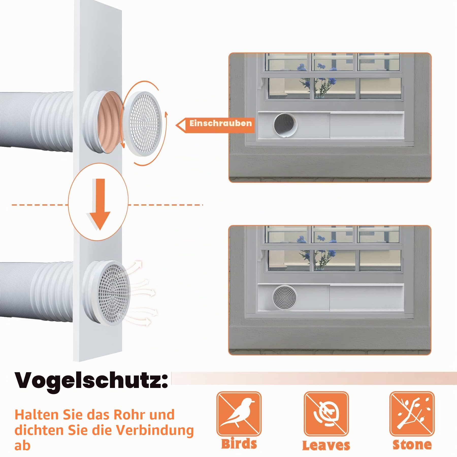 GCGOODS Tragbares Fensterdichtungsplatten-Set für Abluftschlauch, 12,7 cm Durchmesser, 3 verstellbare bewegliche Wechselstrom-Fenster mit Kunststoffschutz