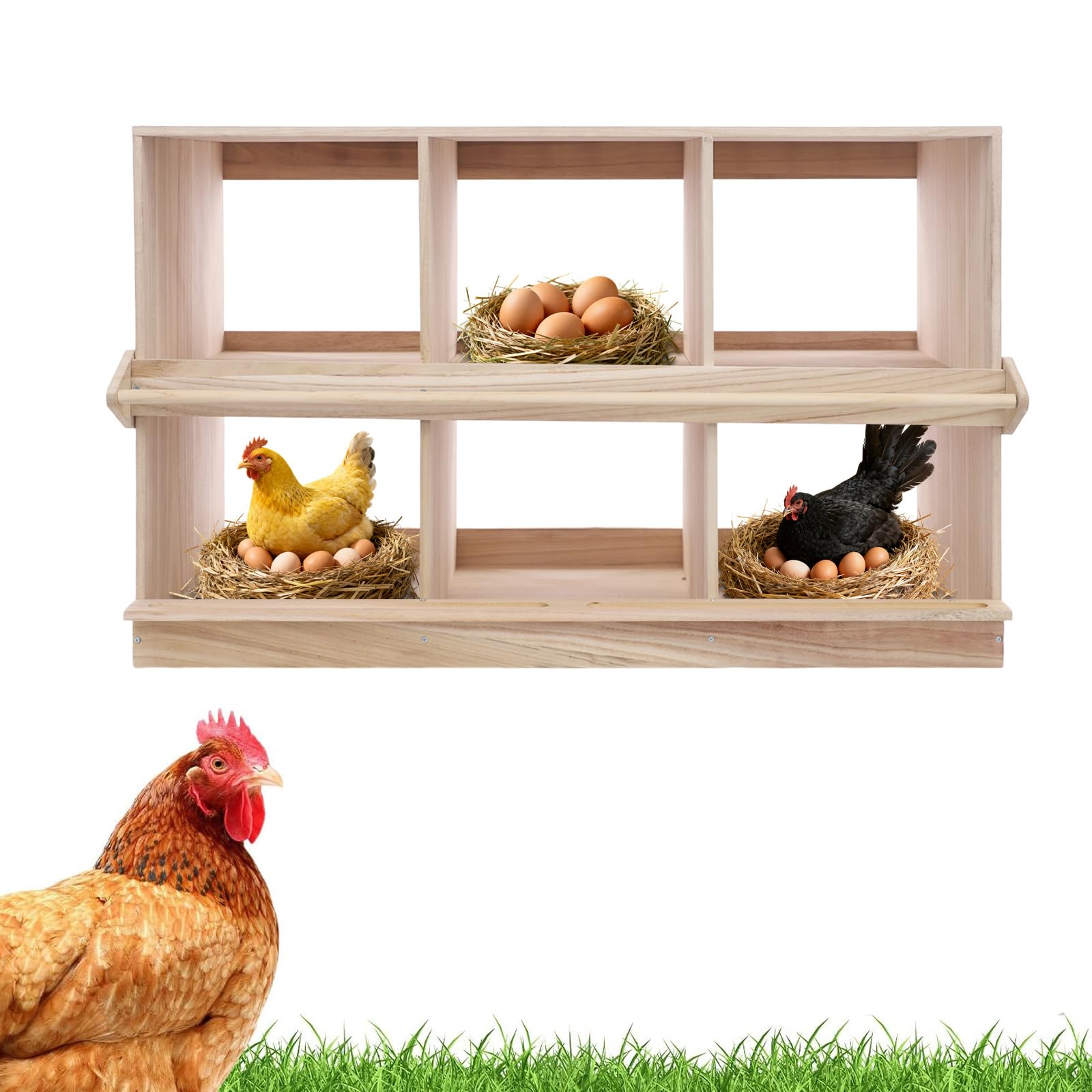 Hühnerstall Hühnerhaus, 6 Abteile Legenester für Hühner, 94×44×58cm Hühnerhaus Winterfest aus Holz mit Ruheplattform, Hühnerstall für 6 Hühner, Passend für Verschiedene Hühnerrassen
