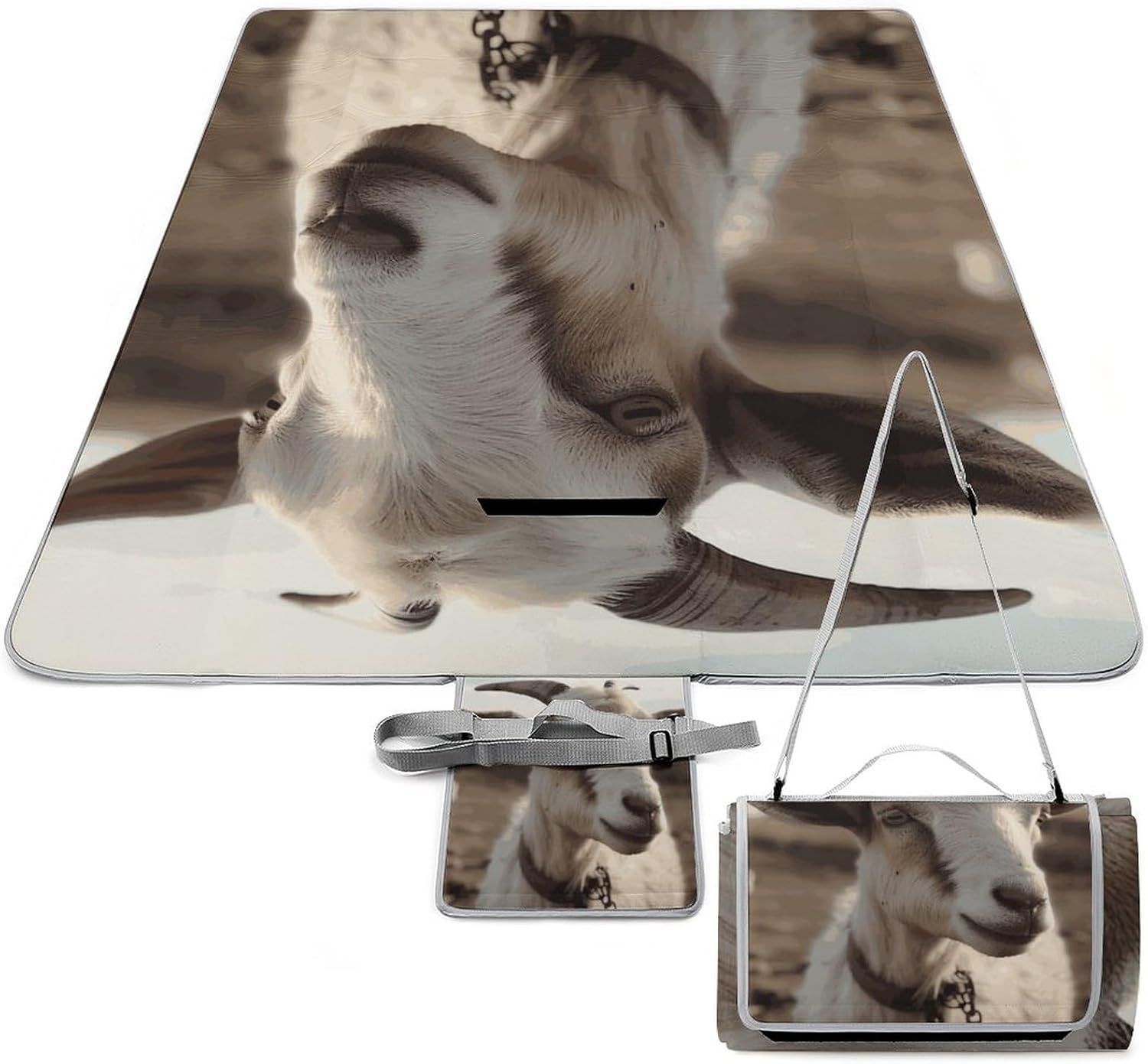 Outdoor Picnic Blanket Extra Large Beach Blanket Waterproof Picnic Mat Goat on Hillside Camping Blanket Portable with Carry Strap Park Blanket for Grass Camping Park