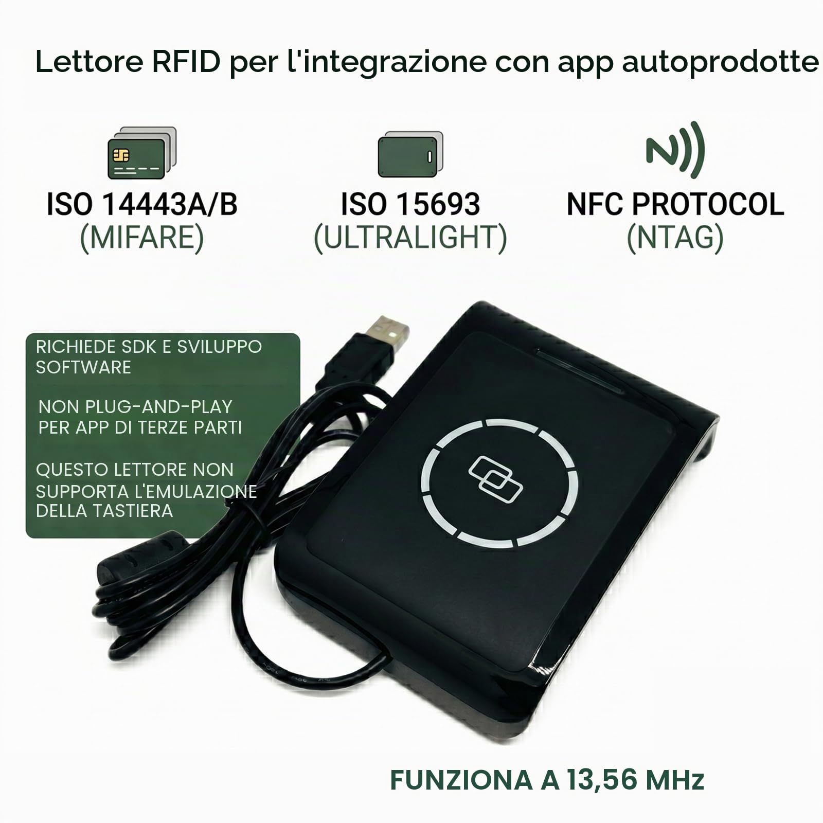 13,56 MHz RFID Reader Writer ISO 14443A/B ISO 15693 disponibile per schede contactless SDK