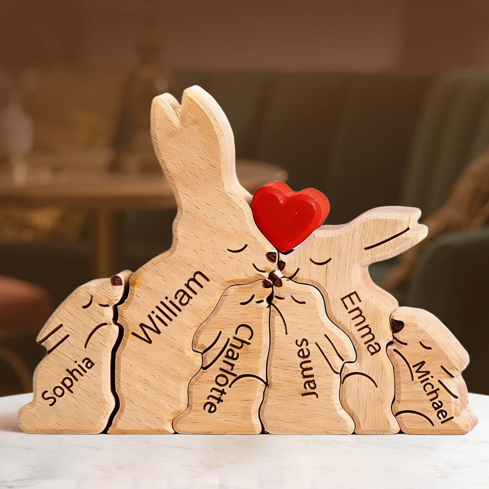 Personalised Wooden Rabbit Puzzle with 1-8 Family Name, Custom Family Name Sculpture - Ideal for Christmas, Birthdays, Housewarming - Unique Wooden Decor Gift for Mom and Dadโฆ โ image 1