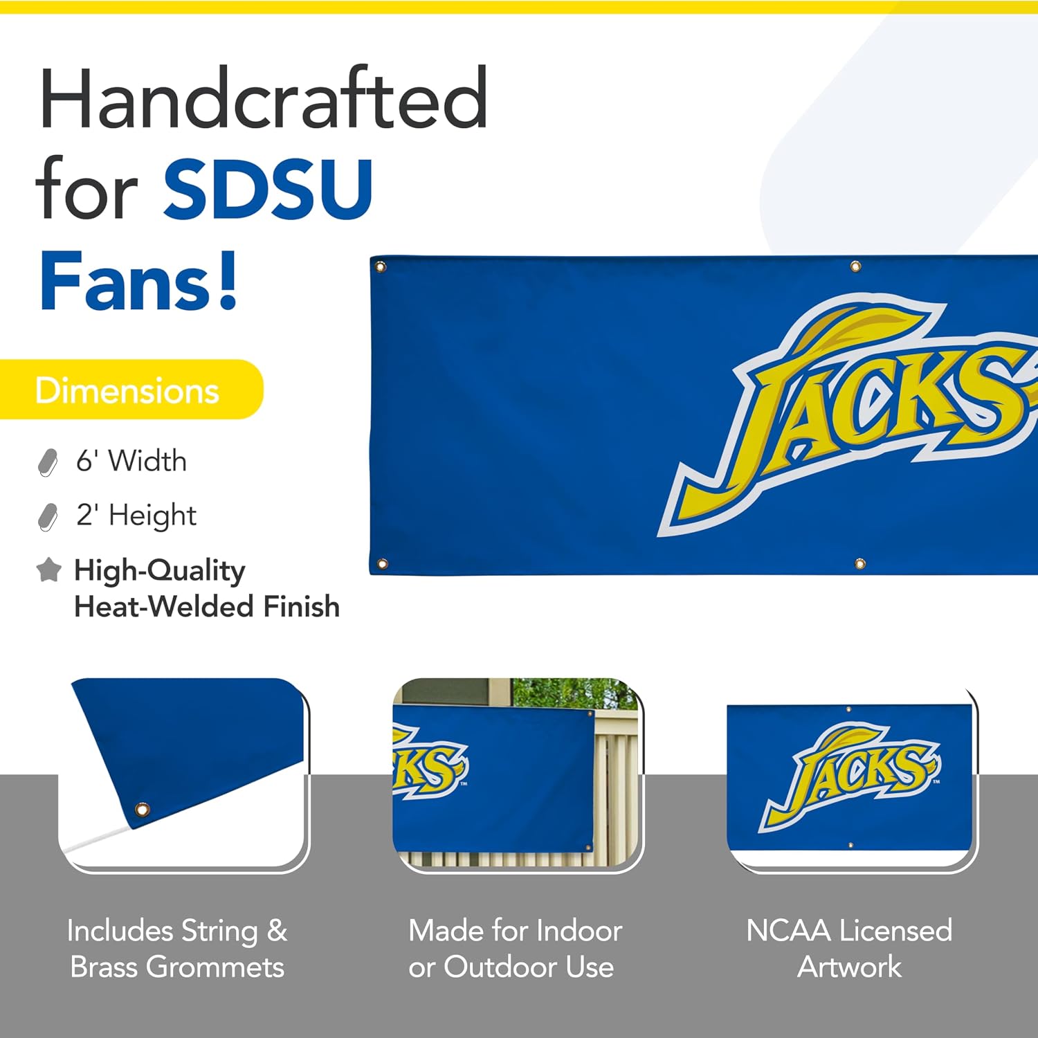 South Dakota State Jackrabbits College Sports Printed Outdoor Banner - NCAA Licensed - Durable Vinyl - School Banner (Blue, Gold) (2' x 6')