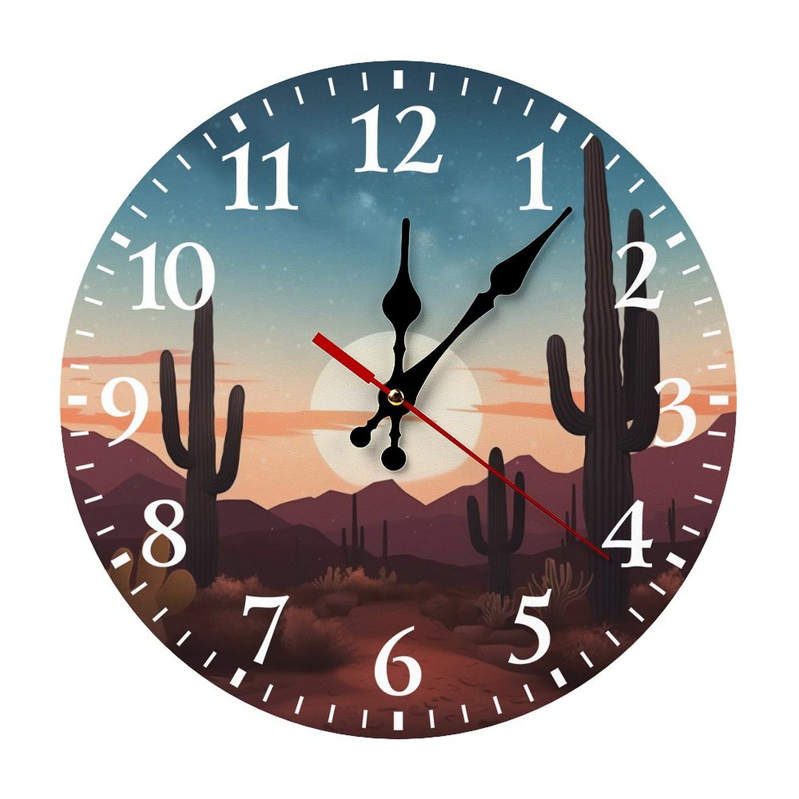 NTVOWPZO 10 Inch Wall Clock Desert with Cactus Battery Operated Wall Clocks Silent Non-Ticking Round Wall Clock for Living Room Kitchen Home Office Wall Decorative Clock