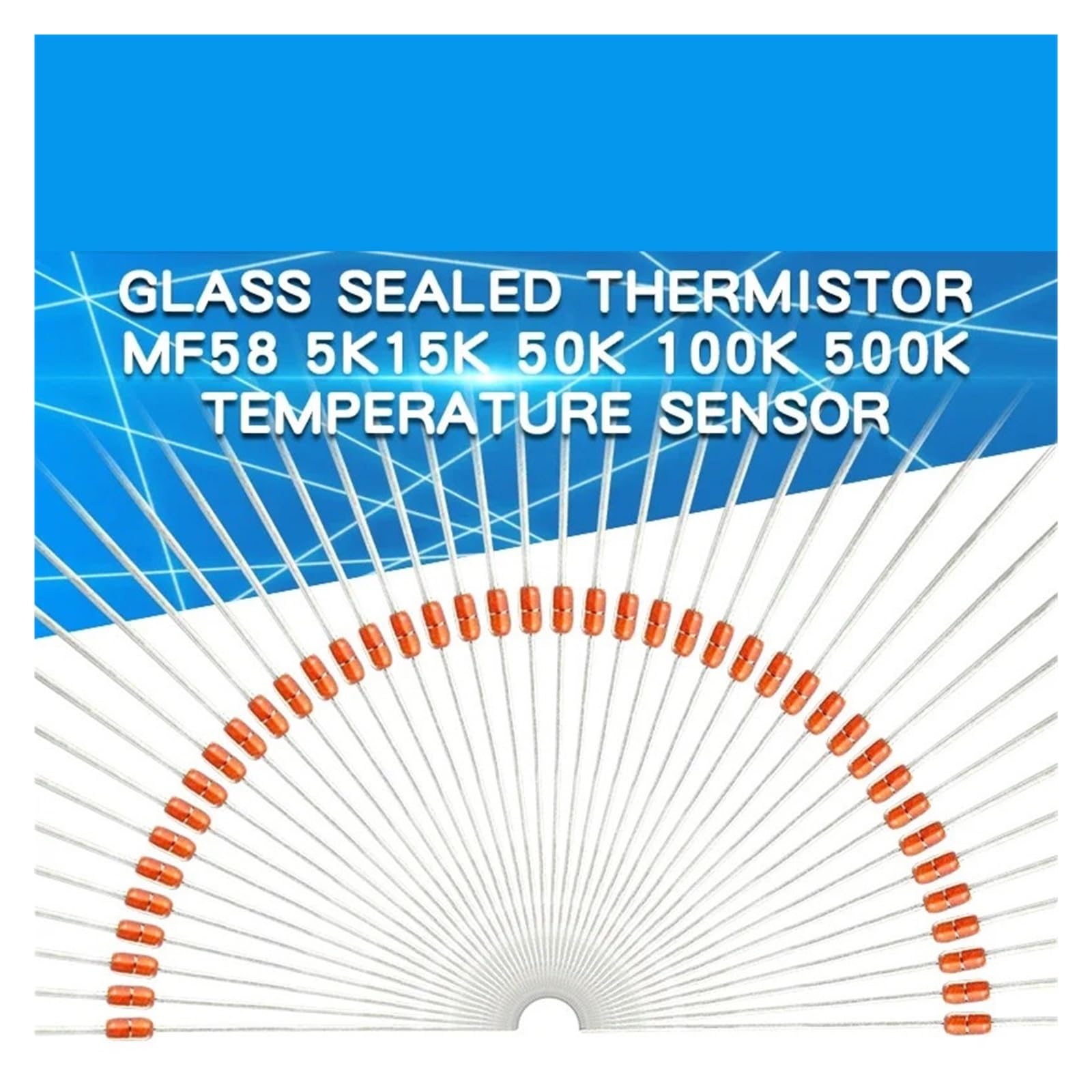 Thermistance scellée en Verre NTC MF58 3950 B 5% 5K 10K 15K 50K 100K 200K 500K Ohm, capteur de température for cuisinière à Induction, 20 pièces(MF58 5K)
