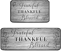 Vista 1 de Grateful Thankful Blessed Kitchen Rugs Set of 2 Grey Non-Slip Kitchen Rug and Mat Cushioned Comfort Kitchen Standing Rug for Kitchen Floor Farmhouse