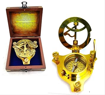 Sundial Compass for Hiking, 3 Inches Nautical Compass for Outdoor, Pocket Compass for Hiking, Camping Maritime Vintage Brass Sundial Compass
