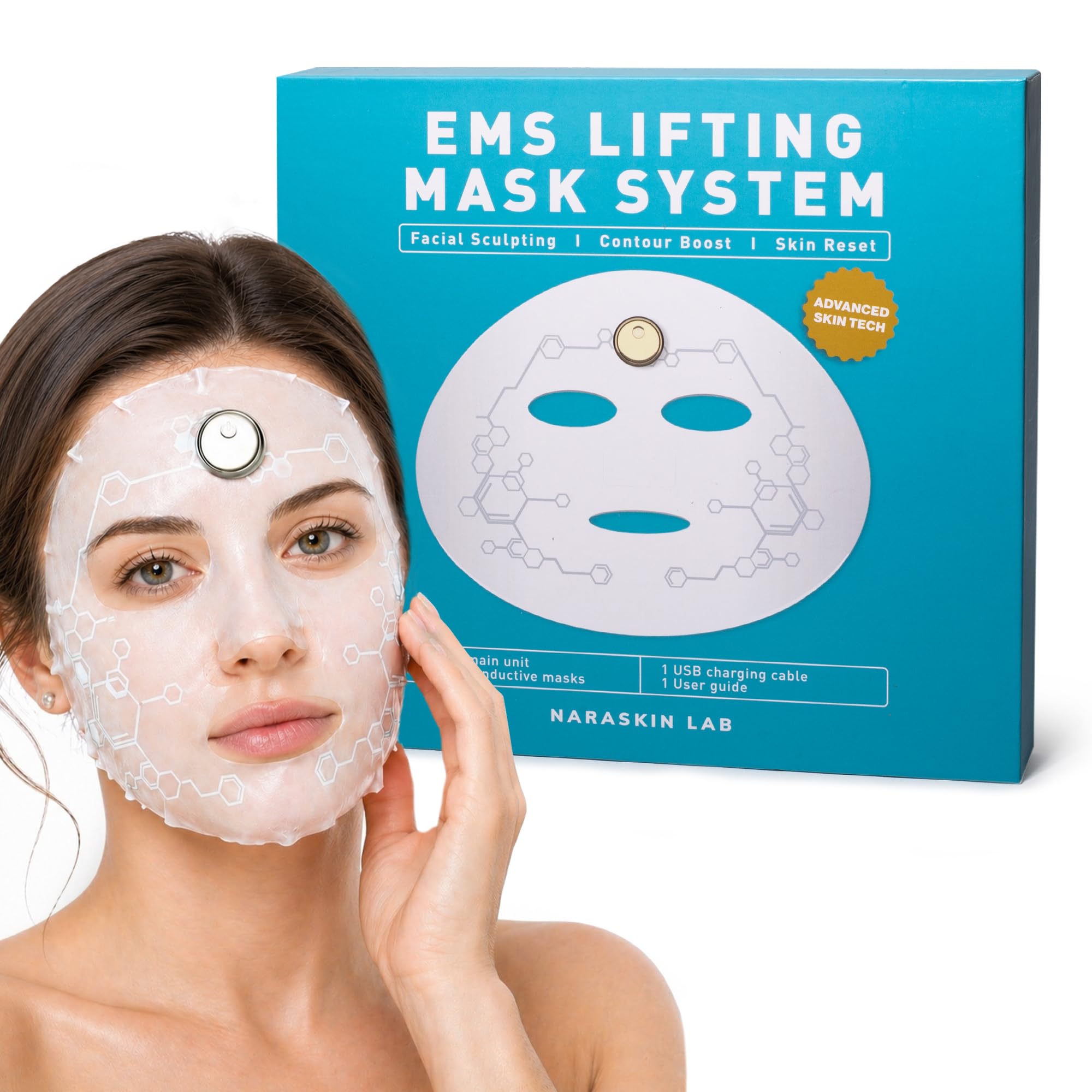 Photo 1 of NARASKIN LAB Lifting Mask System + 5 Face Masks Skincare | At Home Spa Kit for Face & Jawline, Rechargeable Face Massager for Firming & Sculpting Appearance, Conductive Facial Sheet Mask