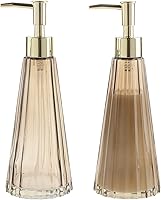 Vista 1 de MyGift 2 Pcs Vintage Soap and Lotion Dispenser Set, Smoked Glass and Brass Liquid Pump Dispenser with Vertical Ribbed Design