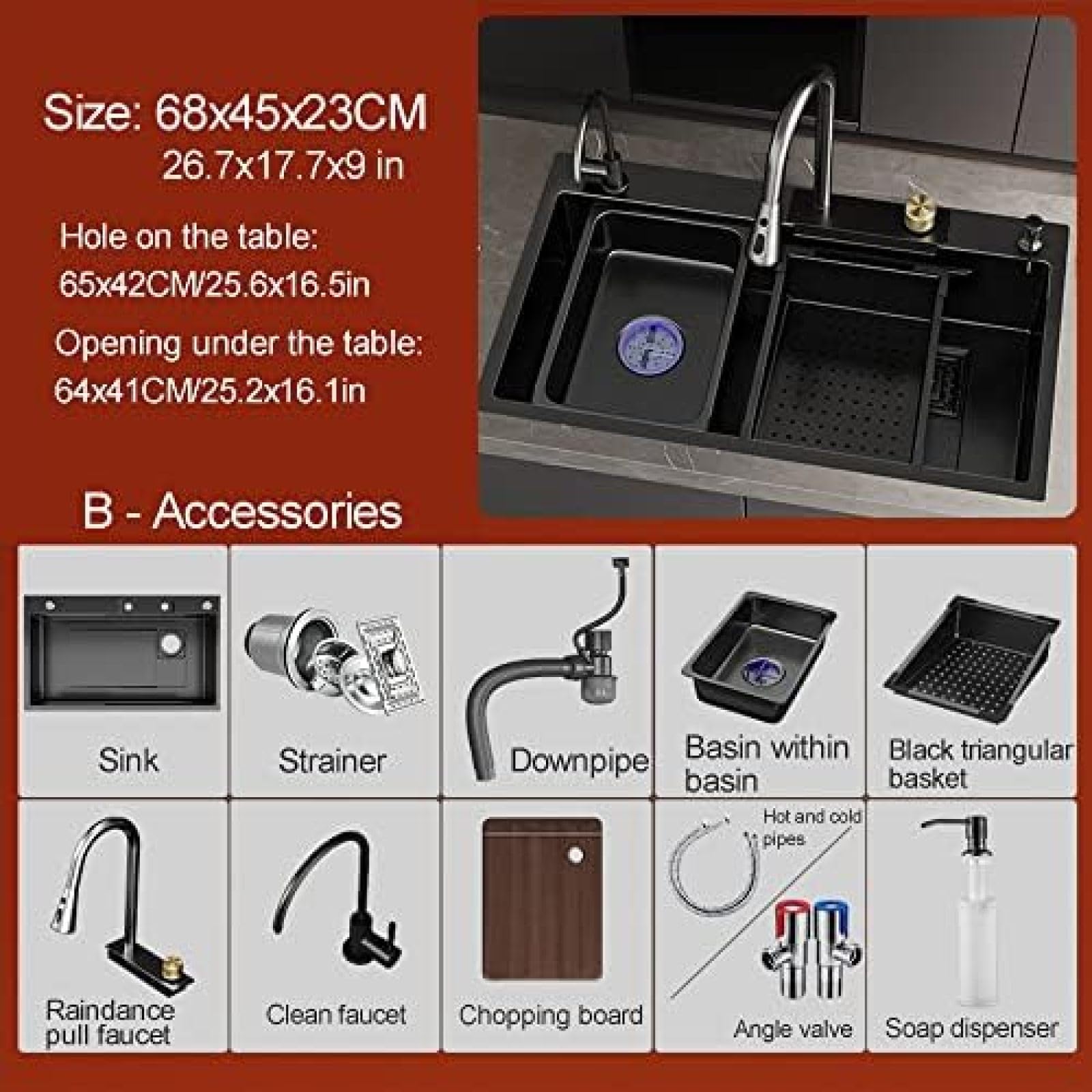 Lavello Da Cucina A Cascata,Lavello Da Cucina Nero,Lavello A Cascata Nano In Acciaio Inossidabile,Lavello Commerciale Vasca Singola Con Lavatazze,Lavello Per Workstation Farmhouse, Installaz