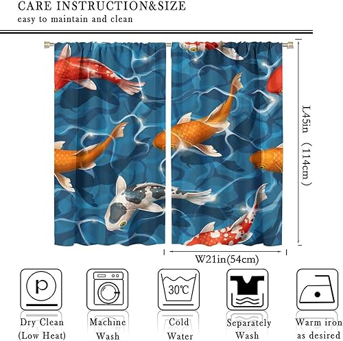Miniatura 2 de JESTRONRY Cortinas opacas japonesas estilo asiático, 21 pulgadas de ancho x 45 pulgadas de largo, 2 unidades, Koi Fish-8, bolsillo para barra,