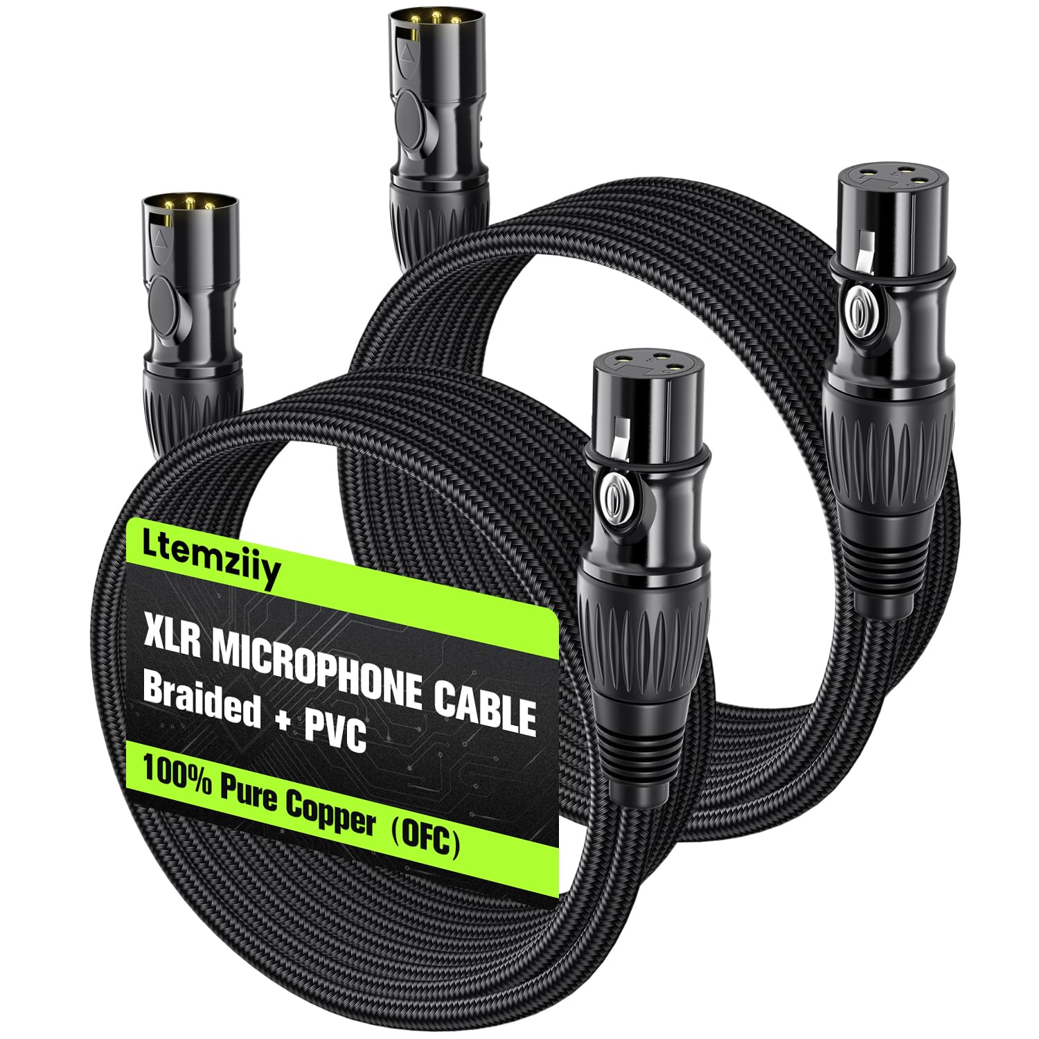 Cable XLR de 25 pies, cable de micrófono XLR profesional macho a hembra, chapado en oro de 3 pines de cobre sin oxígeno (OFC) blindado de nailon trenzado para mezclador, sistemas de altavoces