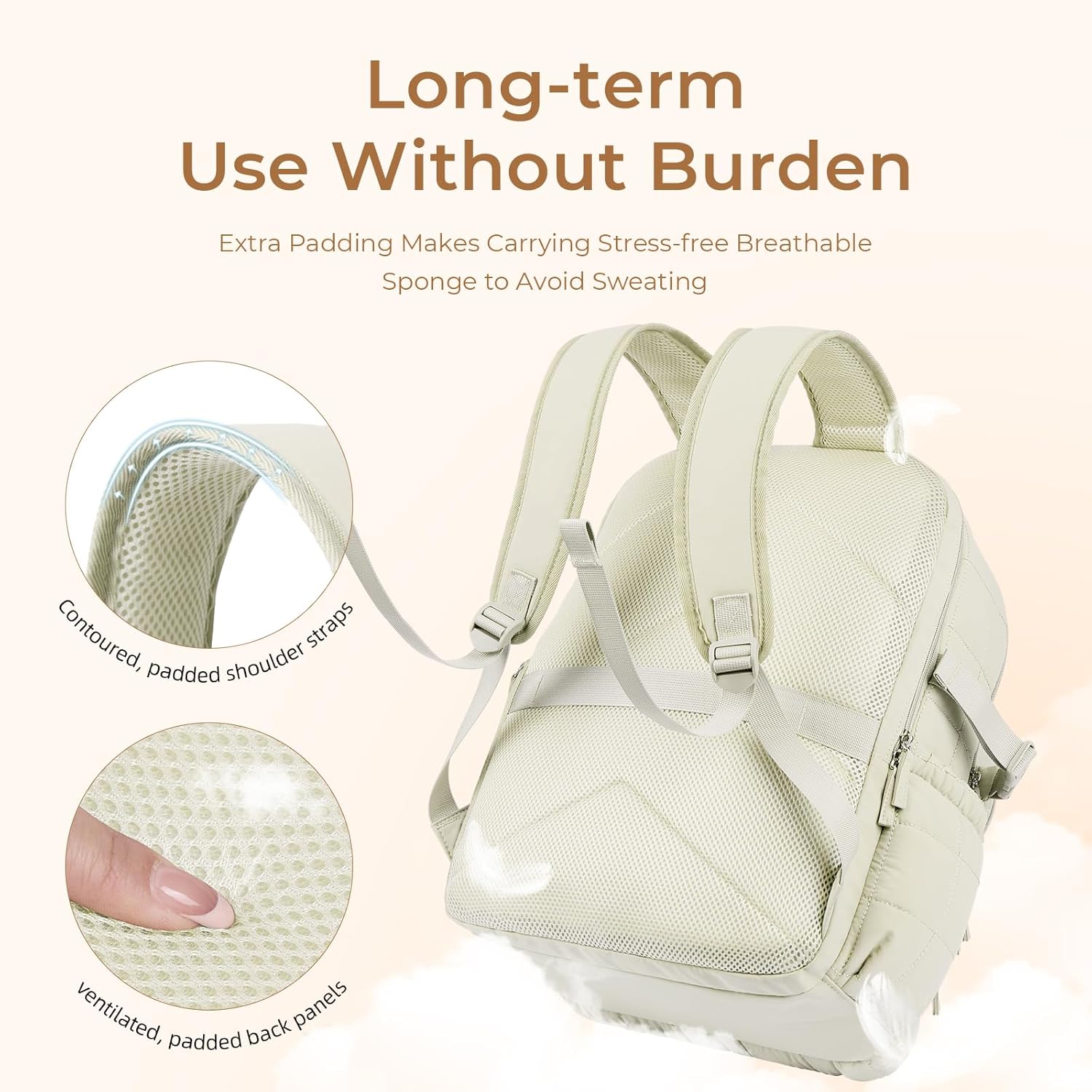 CLUCI 17.3 Inch Laptop Backpack for Women, Anti Theft Travel Backpack, Puffer Quilted Work Backpack, Water Resistant College Bookbag, Carry on backpack with RFID (Beige) - Image 4