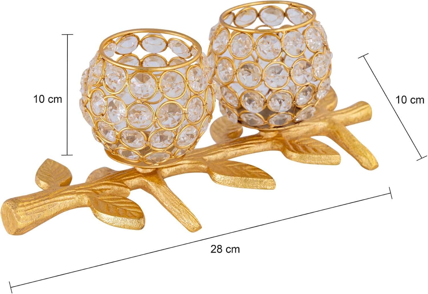 Tealight Candle Holder with Crystals | Centerpieces Votive Candle Hoder with Leaf Design | Home Décor