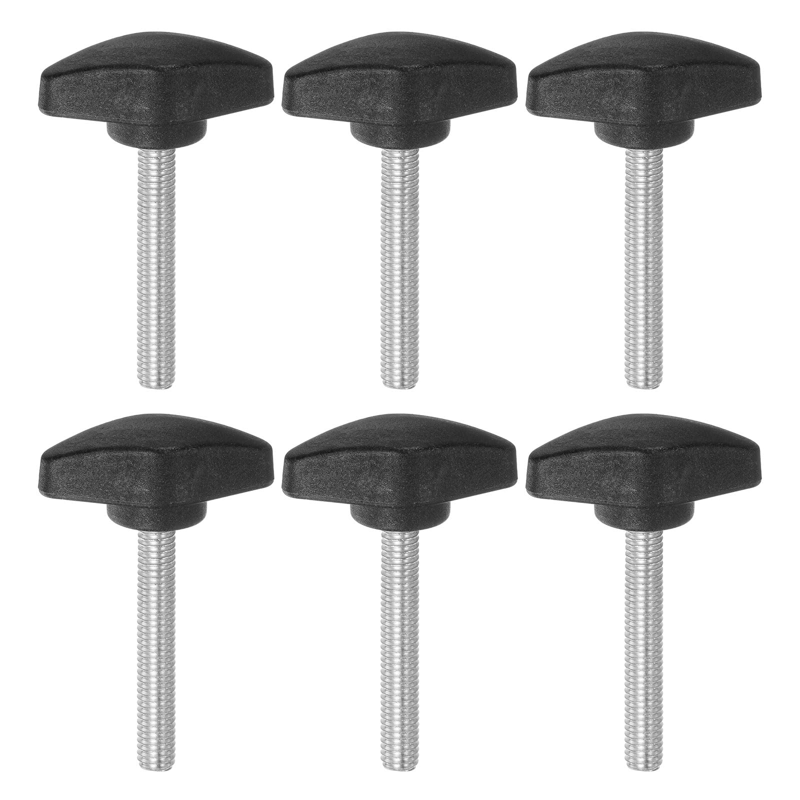 sourcing map 6pcs Tee Wing Knobs M6 x 45mm Metric Male Threaded Stud T Head Plastic Knob Handles Thumb Screws Hand Clamping Tightening Knob Grip Thumbscrew, Black