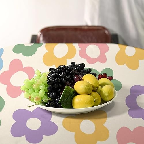 Miniatura 159 de Mantel floral hippie, diseño retro de los años 70, naranja, rosa, azul, floral, bohemio, estampado estético de margaritas, para fiesta, picnic