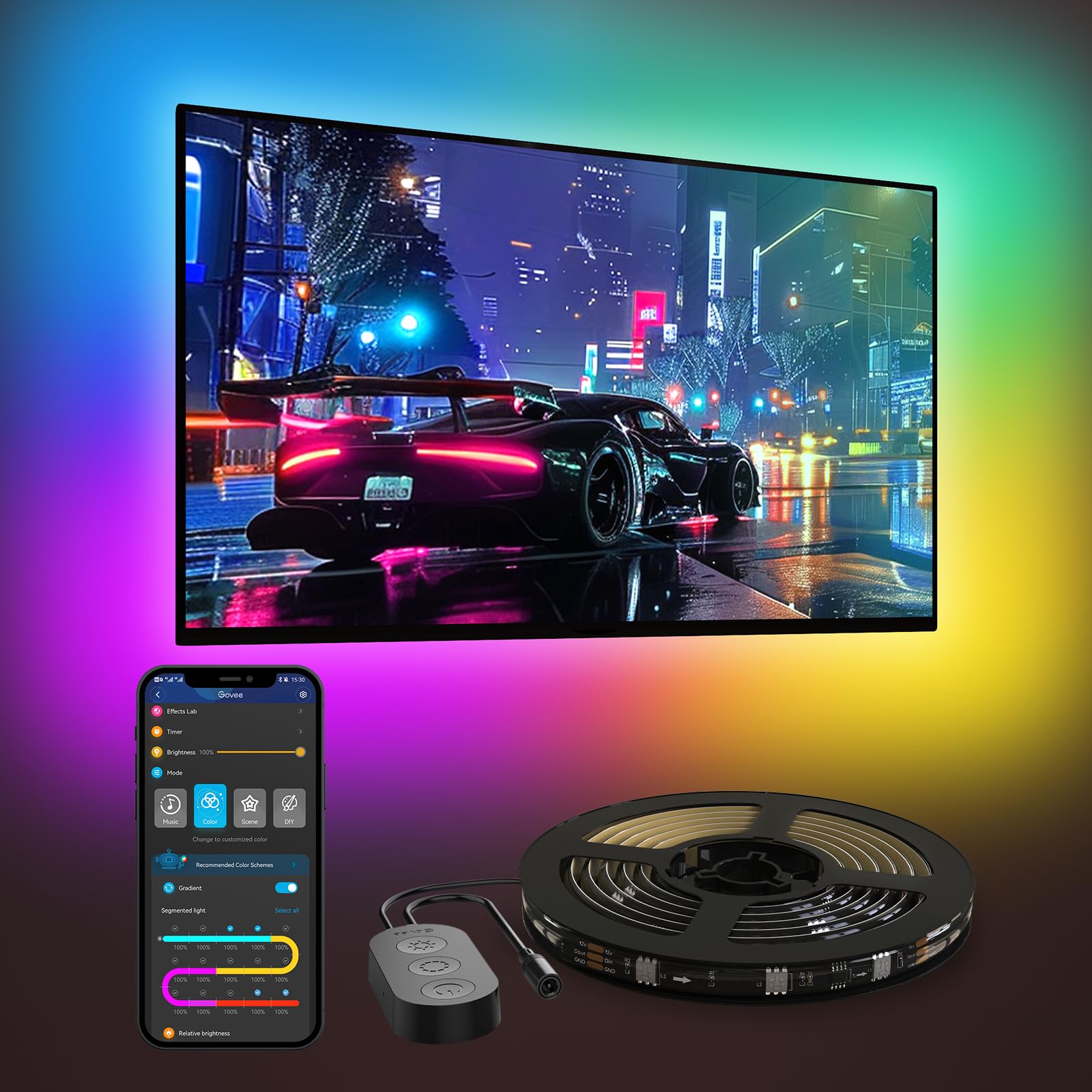 Govee LED TV Hintergrundbeleuchtung 4,6M, RGBIC LED Streifen für 70-80-Zoll TVs, Steuert durch Bluetooth und Wi-Fi, Funktioniert mit Alexa & Google Assistant, 11 Musikmodi, 219+ Szenenmodi
