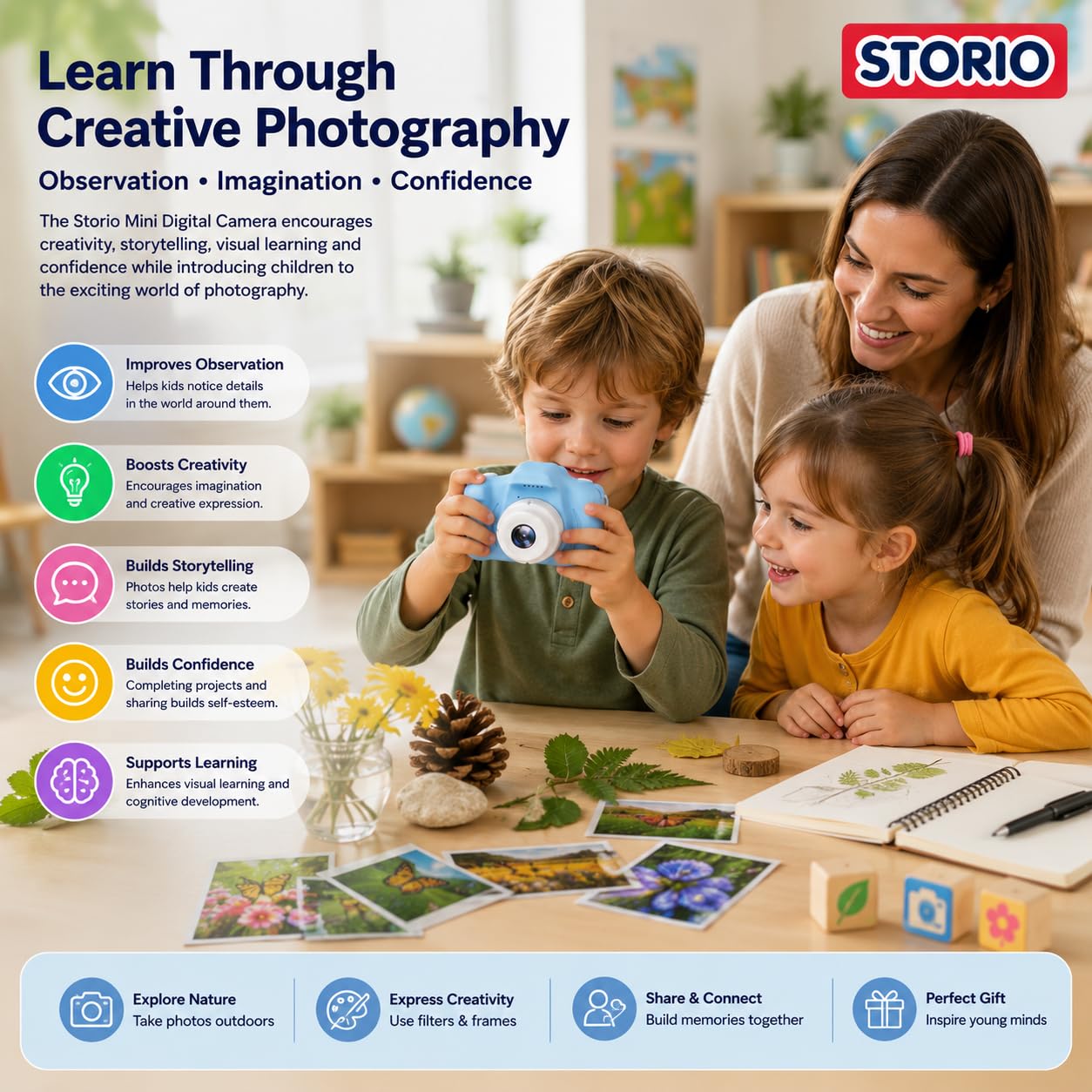 Storio Rechargeable Kids Camera Toy 3.0MP - Blue | 1080P Video Camera with 2-Inch Screen Supports 32GB with Games,Filters,Time-Lapse Educational Birthday Gift for Boys & Girls Age 3–12 — Amazon image 8