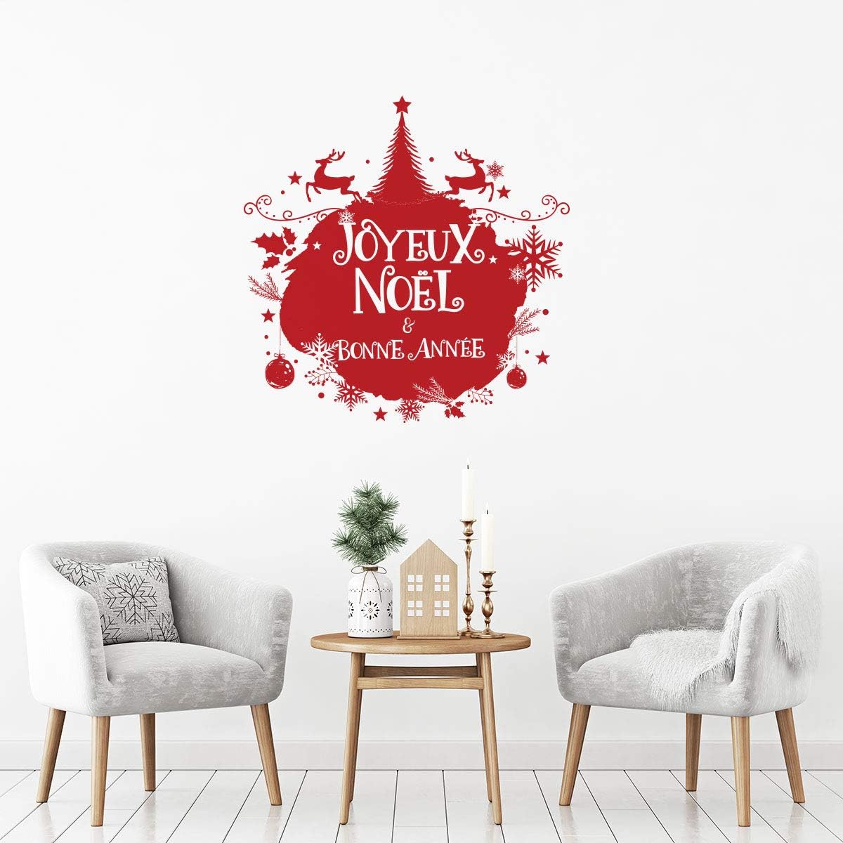 Christmas Merry Christmas Stickers Adhesive Stickers Christmas Decoration Parties for Bedroom and Living Room Christmas Bauble Merry Christmas and Happy New Year – H90 x L90 cm