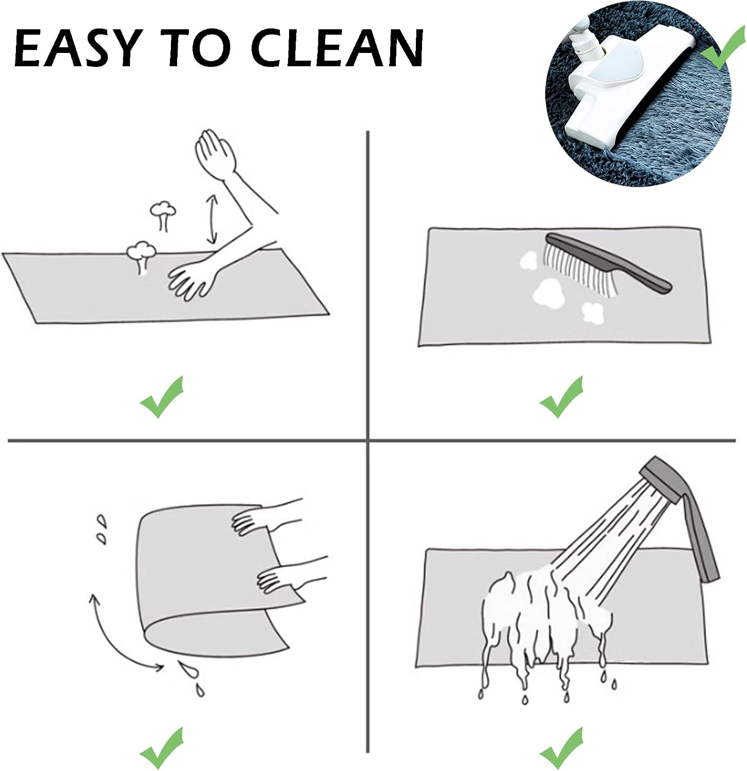 Large Indoor Soft Shag Rugs for Living Room Bedroom with Non-Slip Backing Non Shedding Indoor Carpets for Nursery Baby Room Nursery Rug (200x80 cm, Black)