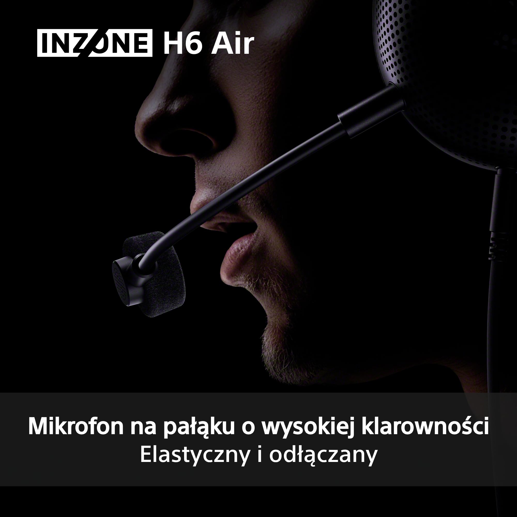 Sony INZONE H6 Air otwarty przewodowy zestaw słuchawkowy gamingowy, 360 Spatial Sound for Gaming, ultralekka konstrukcja 199 g, odłączany mikrofon na wysięgniku, INZONE Hub Custom EQ, PC/PS5, czarny