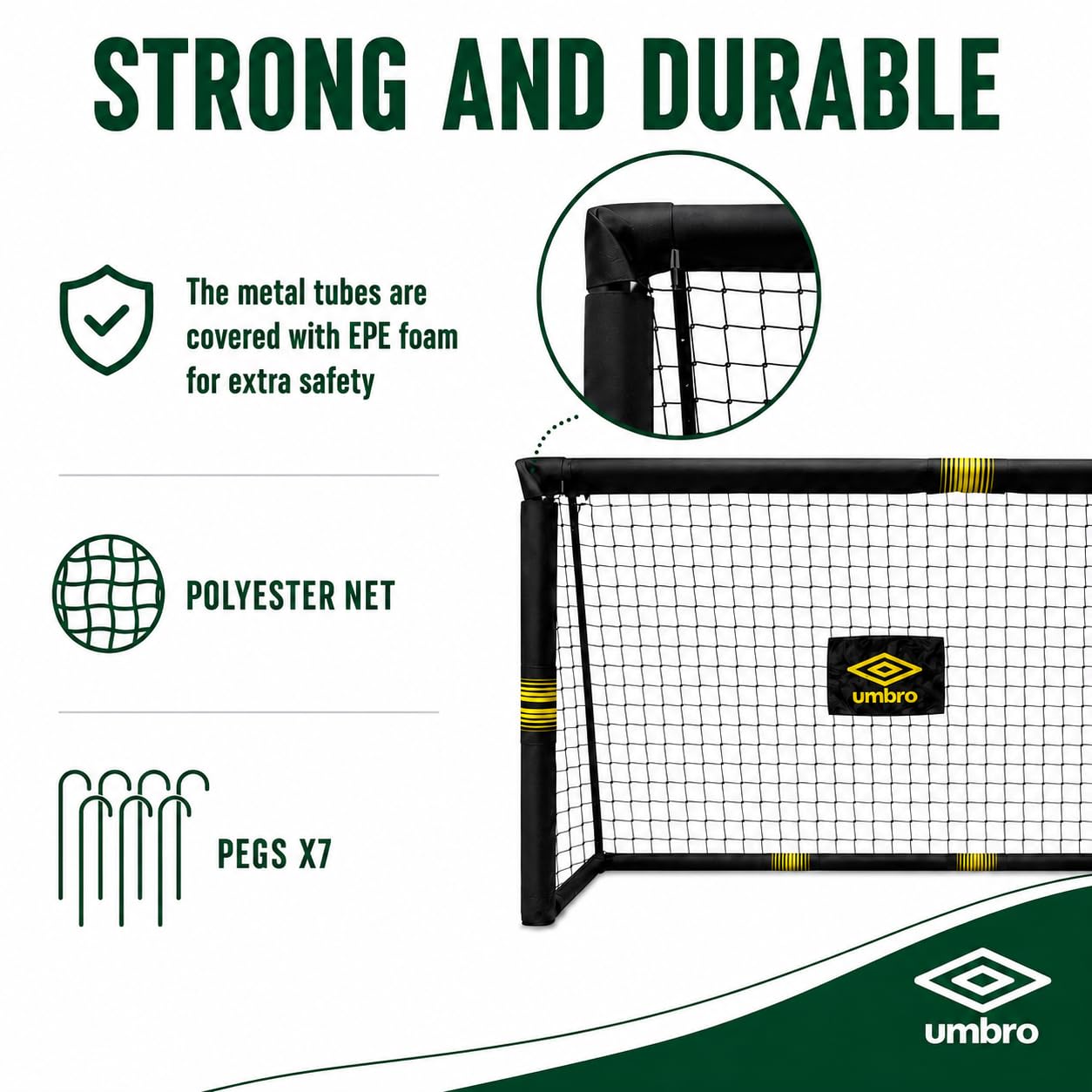 Umbro Bramka do piłki nożnej – bramka do piłki nożnej 240 x 160 x 8 cm – bramka do piłki nożnej – bramka do piłki nożnej do ogrodu, dla dzieci i dorosłych – akcesoria treningowe do użytku wewnątrz i