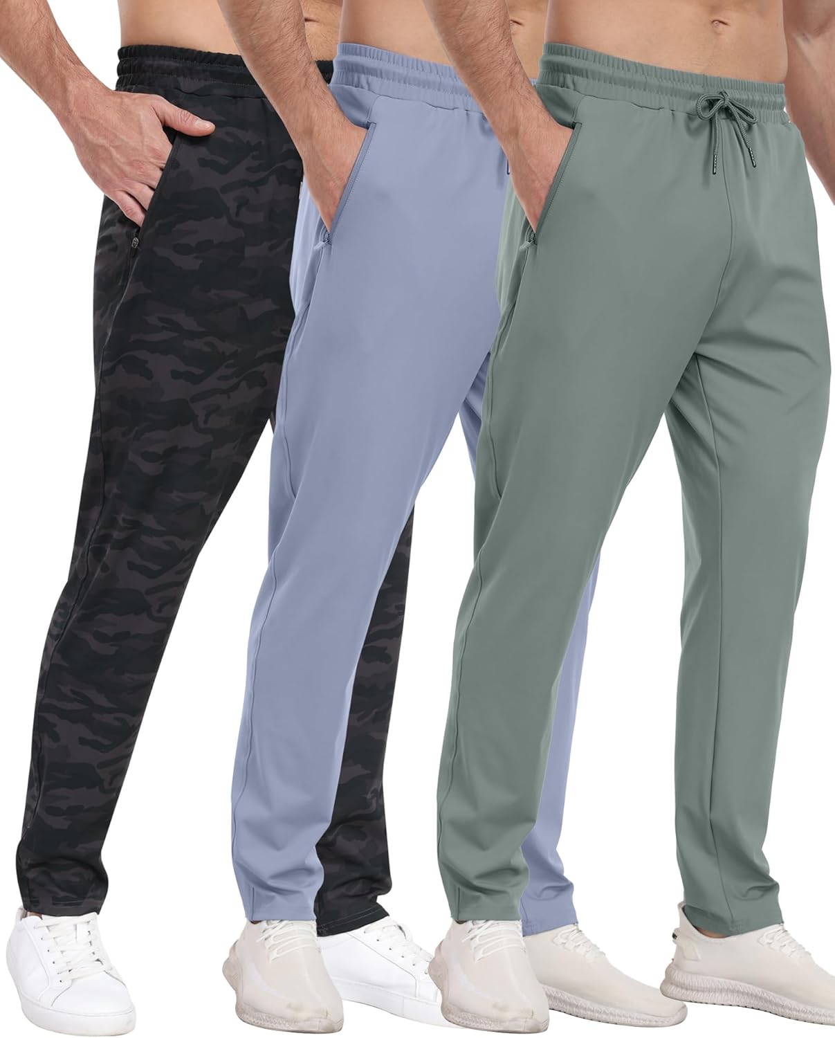 3 Pack Mens Athletic Sweatpants with Zipper Pockets,Workout Gym Joggers Pants for Men Running Jogging Pants