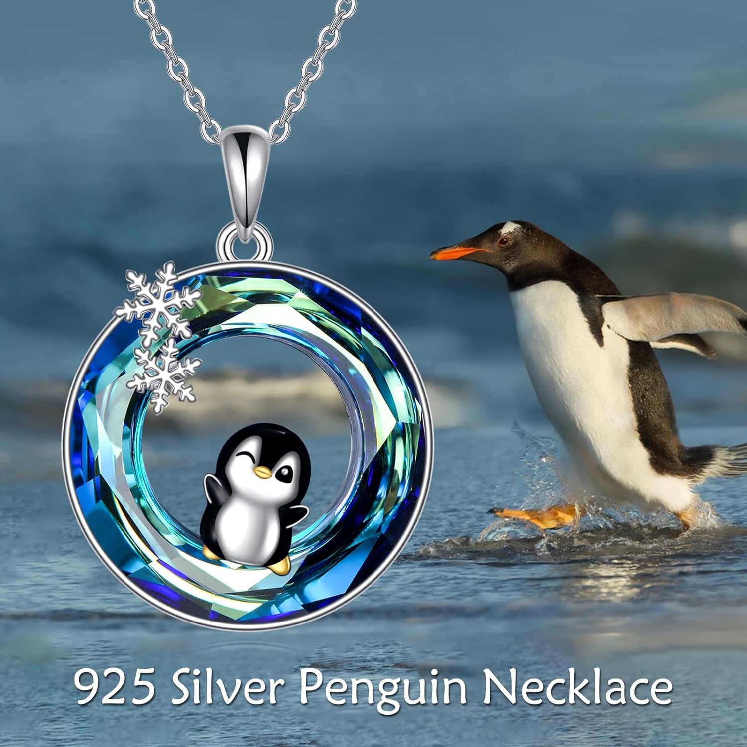 VONALA Crystal Necklace 925 Sterling Silver Snowflake Penguin/Cat/Phoenix/Hummingbird Animal Pendant Jewelry Christmas Gifts for Women - Image 3