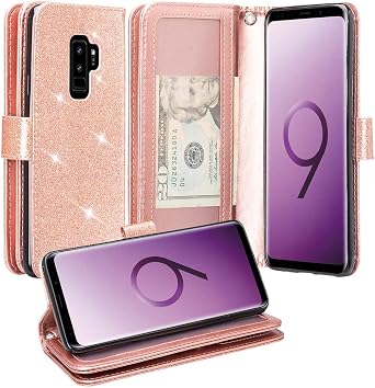 Galaxy S9 Plus Case, SOGA PU Leather Magnetic Flip Wallet Cover Compatible for Samsung Galaxy S9 Plus - Rose Gold