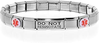 DO NOT RESUSCITATE Medical Alert ID Bracelet DNR for Women and Men - Stretchable Modular Charm Link - Stainless Steel - SELECT A SIZE