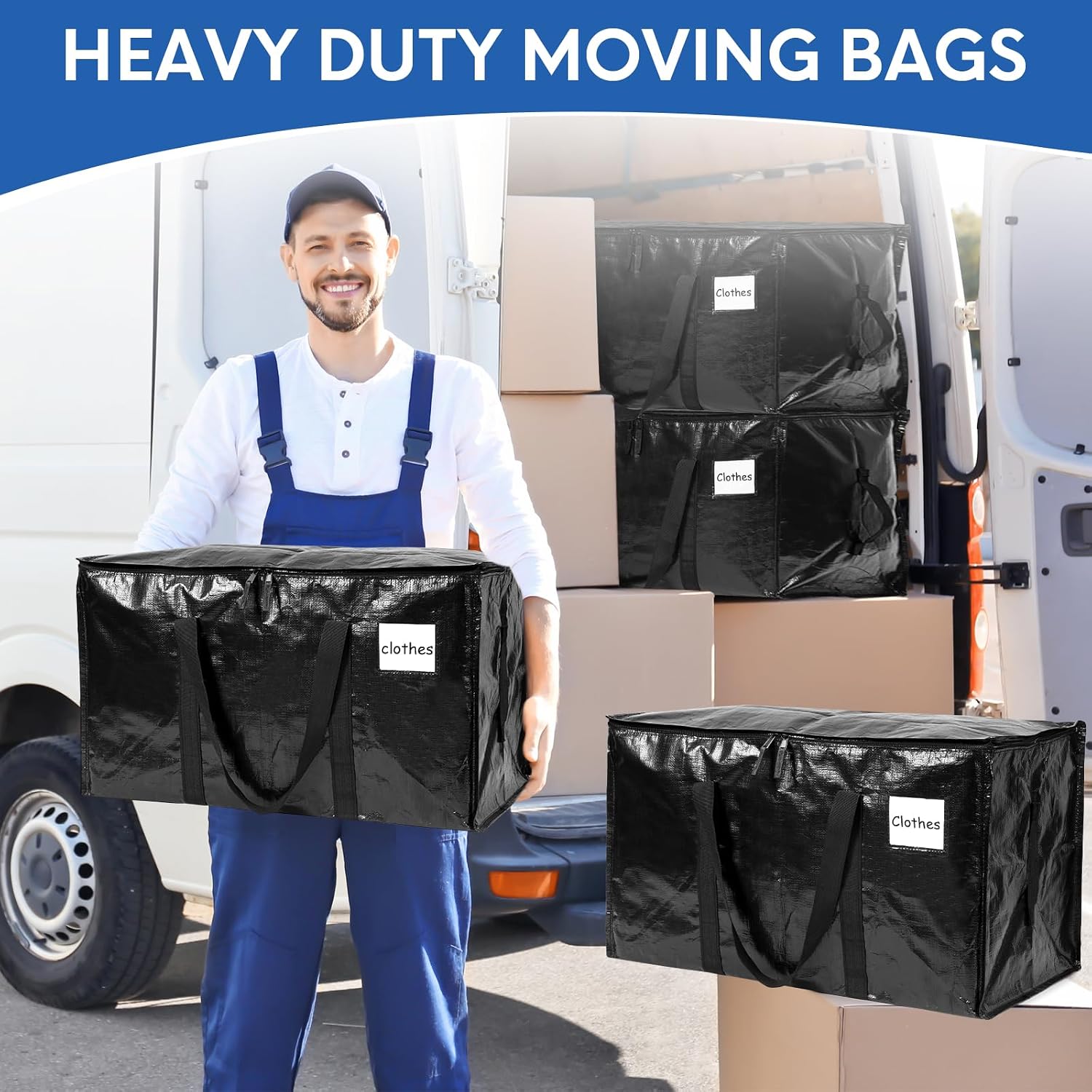 2-Pack Extra-Large Heavy-Duty Storage Totes with Reinforced Handles, Durable Zippers & Waterproof Material — Perfect for Space-Saving, Moving, Shipping and Travel (Black)