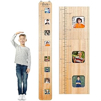 Chunful Wooden Growth Chart for Kids with Picture Frames Height Growth Chart for Wall Foldable Height Measurement Ruler for Boy Girl Teen Bedroom Playroom Nursery Childs Room Wall Decoration