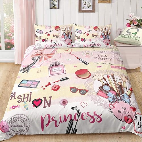 Miniatura 3 de Juego de funda de edredón de la serie Beauty en 3D, colecciones de cosméticos, colección moderna para dama, perfume, lápiz labial, juego de funda de