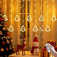 Christmas Tree Curtain Lights, Christmas Window Lights Decor with Remote,8 Lighting Modes, IP65 Waterproof, 10 Hooks Christmas Decorations Indoor Outdoor for Bedroom Party Wall Door Window