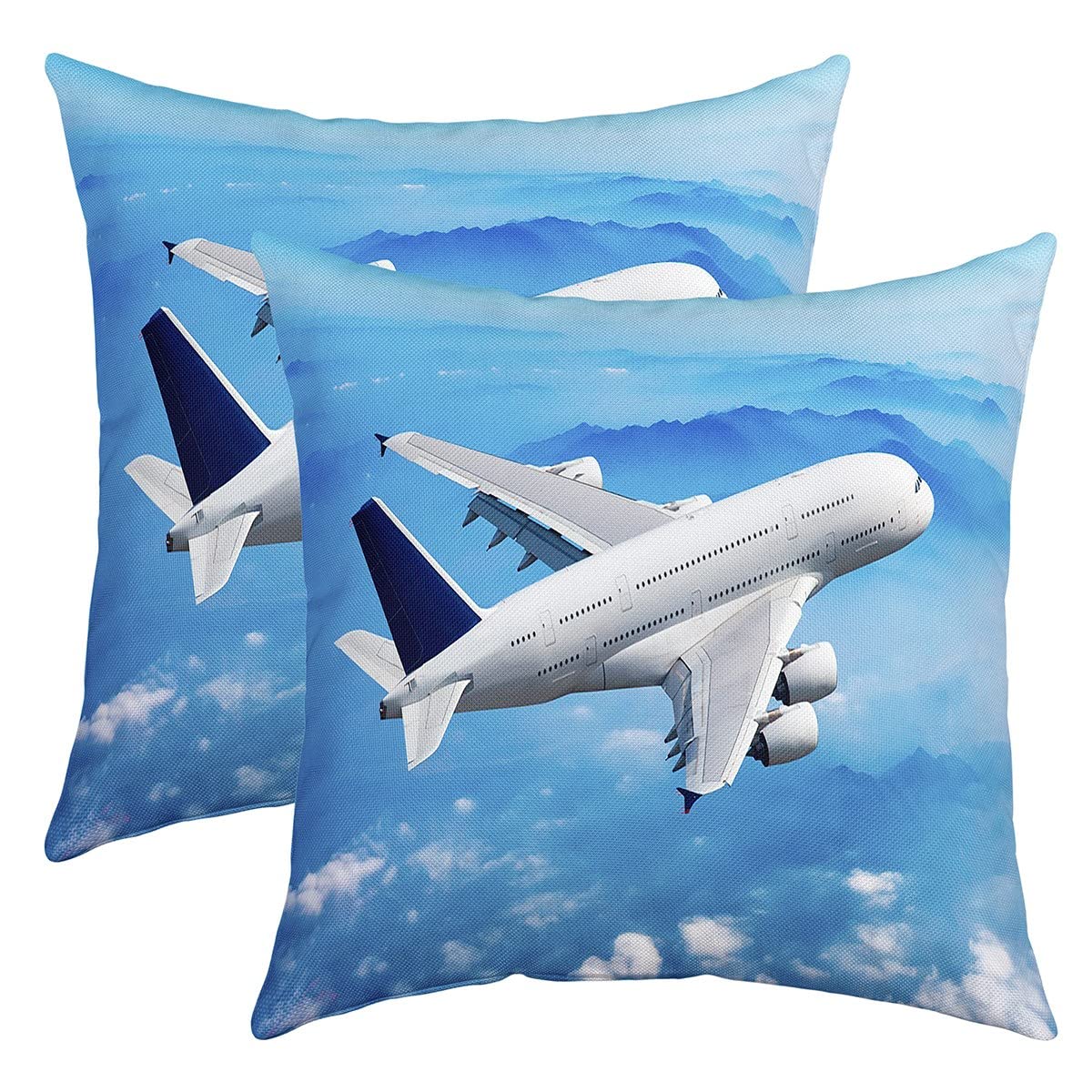 Loussiesd Aircraft Throw Pillow Covers for Sofa Bed Set of 2 Airplane Print Decorative Pillows Cushion Covers Aircraft Flying Blue Sky Helicopter Flying Plane Pillow Inserts Not Included 24x24 Inch — image 1