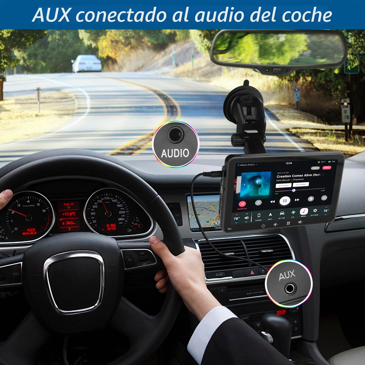 Equipo de Sonido portátil para Coche de 7 Pulgadas, versión Mejorada de 2024, Compatible con CarPlay y Android Auto inalámbricos, AirPlay, Sonido estéreo, Control por Voz, conexión WiFi, Bluetooth