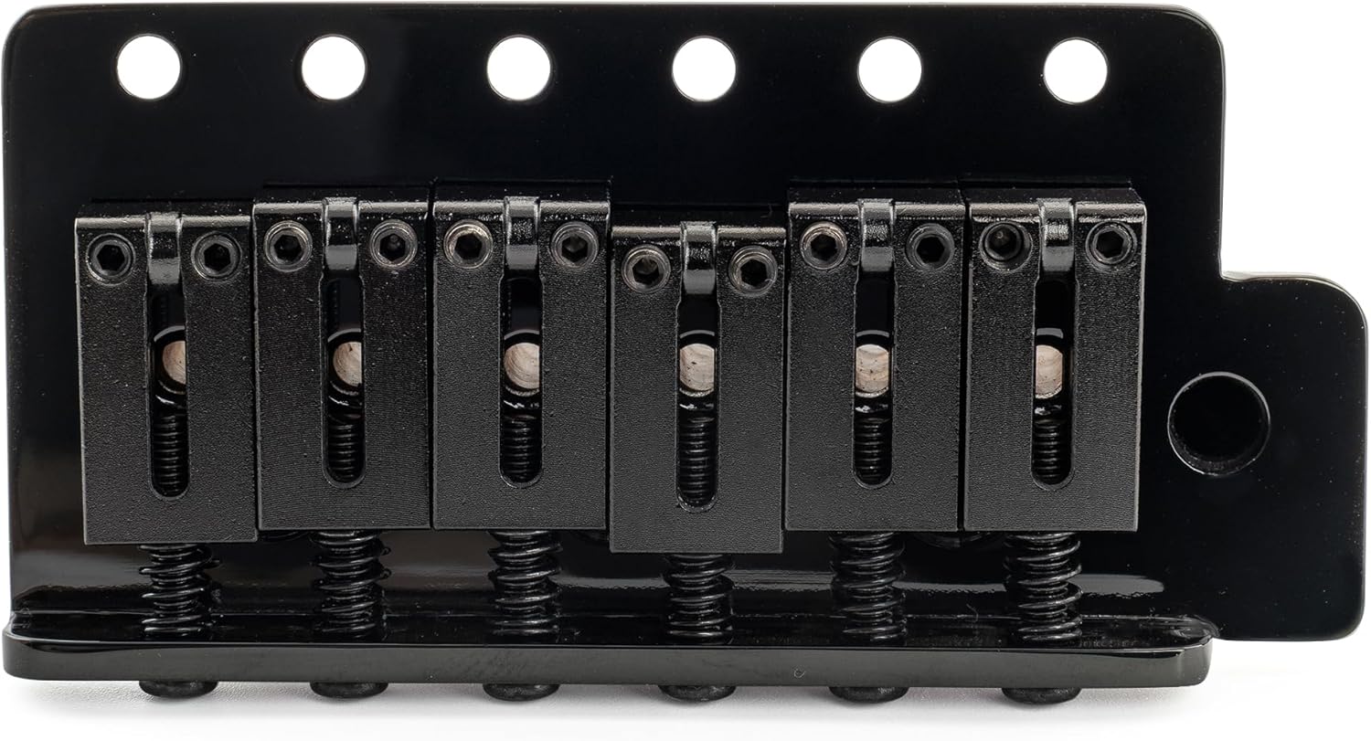 Musiclily Ultra 52.5mm (2-1/16 inch) American Vintage Style 6-Screw ST Tremolo Bridge with Modern Brass Saddles 42mm Solid Brass Block Push-In Arm for Strat Style Electric Guitar, Black